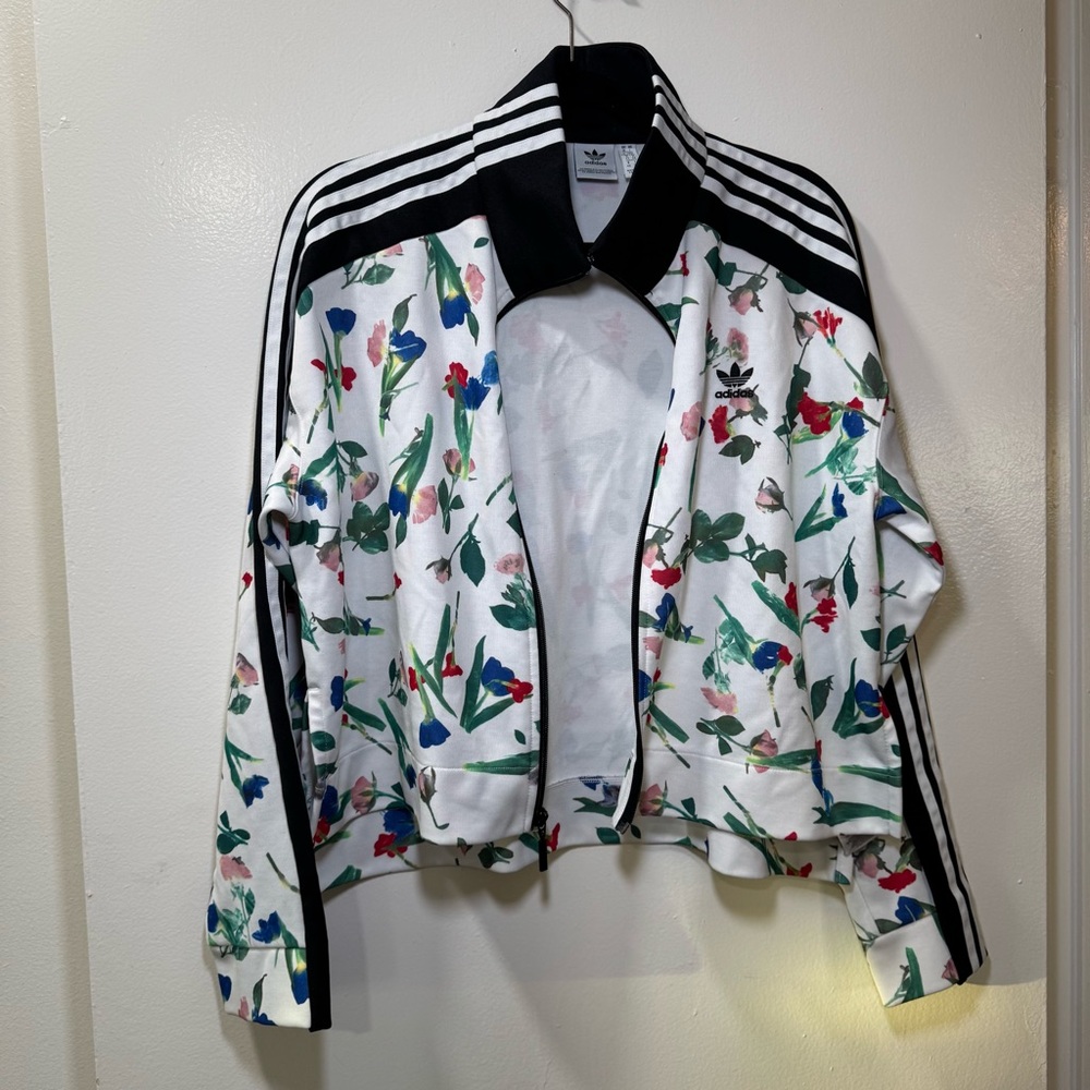 Adidas Originals Floral Track Jacket | Cropped Zip-Up | Size L - Picture 7 of 13
